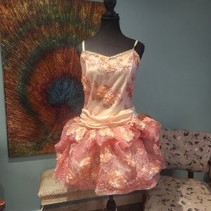 Elegant Pink Floral Kids Dance Costume